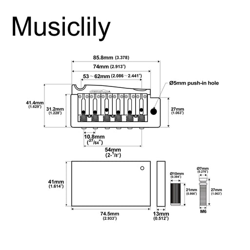 Dimensions of wilkinson wvp sb 54mm sus stainless steel saddles 2 point guitar tremolo bridge with full solid steel block for import strat and japan strat mx1837p
