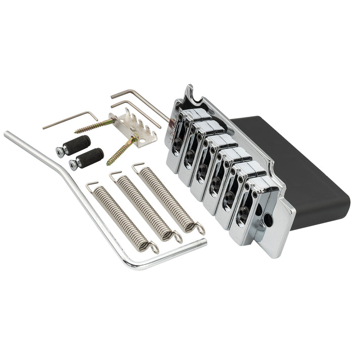 wilkinson wvs50k 54mm 2 point locking saddle tremolo bridge with full steel block for squier style strat electric guitar mx1838p, chrome