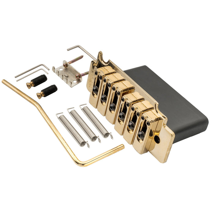 wilkinson wvs50k 54mm 2 point locking saddle tremolo bridge with full steel block for squier style strat electric guitar mx1838p, gold