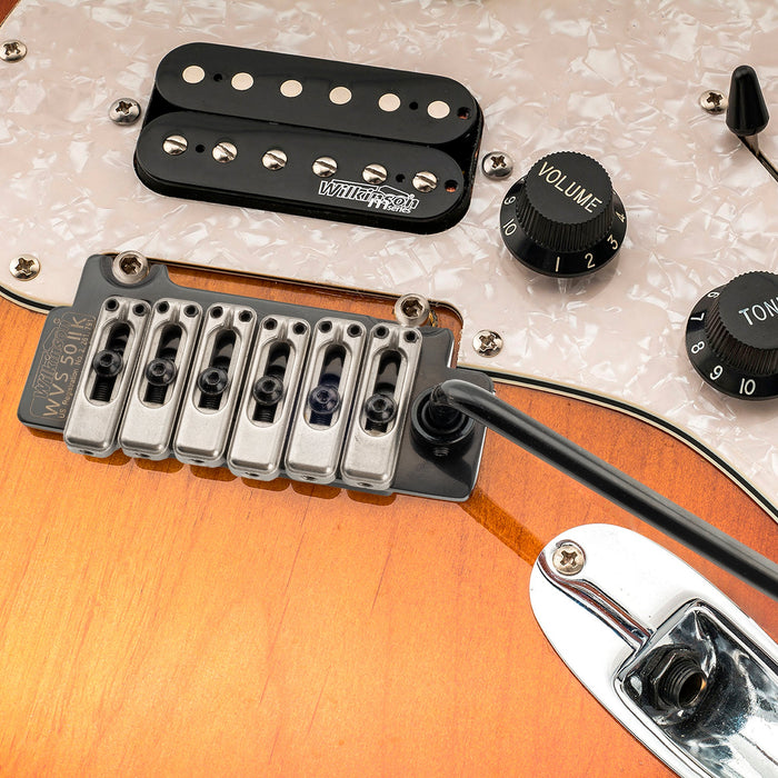 Application of wilkinson wvs50iik 52 5mm2 1 16 inch 2 point stainless steel saddles tremolo bridge with full steel block for usa mexico japan korea strat electric guitar mx1839p