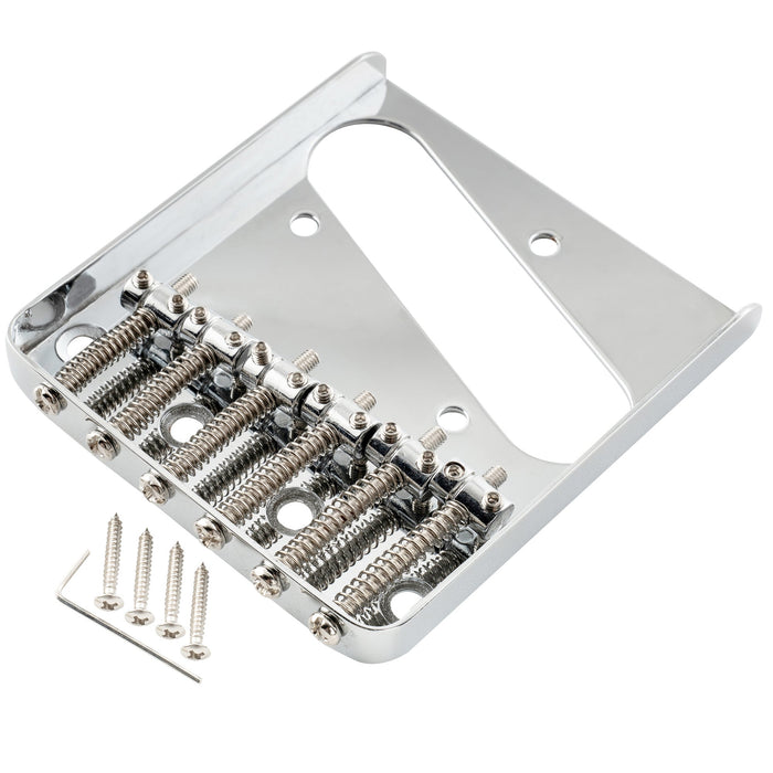 musiclily pro 54mm string spacing 6 saddles ash tray bridge for tele style electric guitar mx1841p, chrome