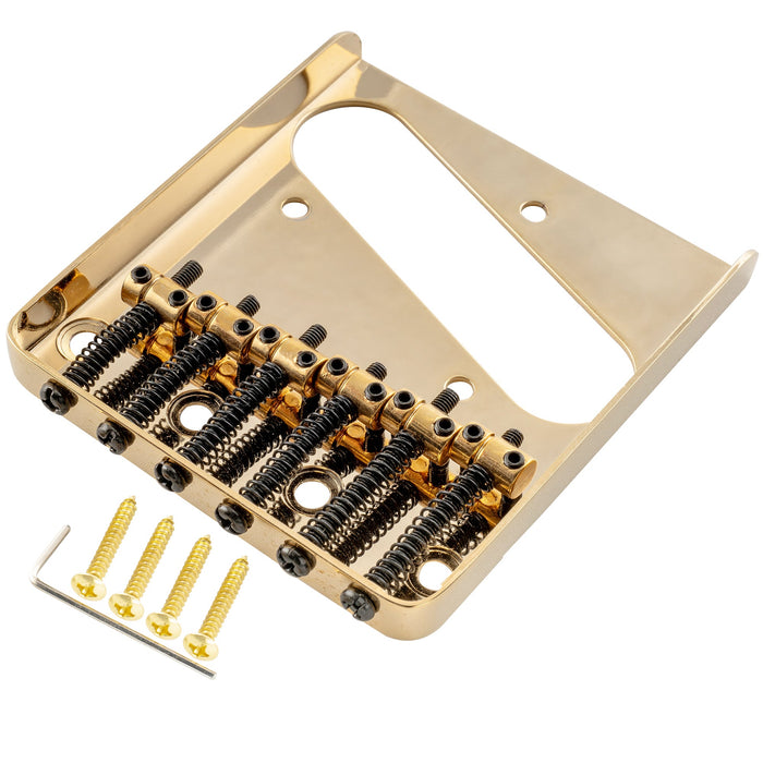 musiclily pro 54mm string spacing 6 saddles ash tray bridge for tele style electric guitar mx1841p, gold