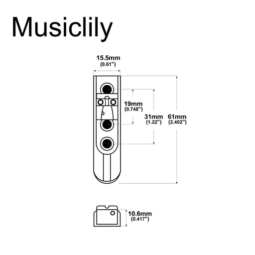 Dimensions of musiclily pro 15 5mm individual bass bridge single string lock down bass bridge for 1st 2nd string mx1844p