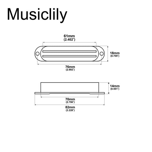 Dimensions of musiclily basic plastic rail blade guitar single coil sized humbucker pickup covers set for strat style mx1848 3p