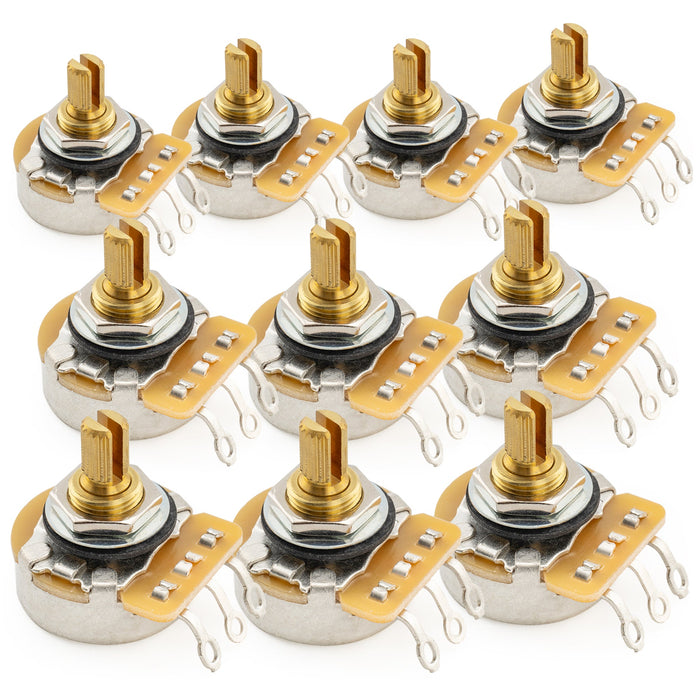 CTS 450G A250K ポット ミリ規格 18スプライン 真鍮 ショートスプリットシャフト1/4インチ 10% オーディオテーパー ポテンショメータ エレキギターベース用