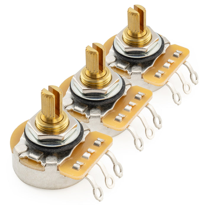 CTS 450G A250K ポット ミリ規格 18スプライン 真鍮 ショートスプリットシャフト1/4インチ 10% オーディオテーパー ポテンショメータ エレキギターベース用