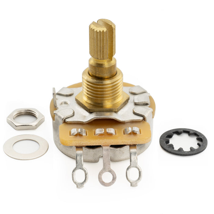 detail of cts 450g no load a250k pot brass short split shaft 1 4 inch 10 audio taper potentiometer for electric guitar bass mx1863