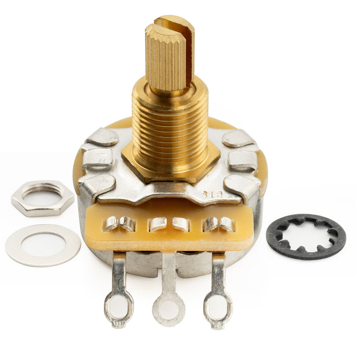 detail of cts 450g b500k pot brass standard split shaft 3 8 inch 10 linear taper potentiometer for electric guitar bass mx1866