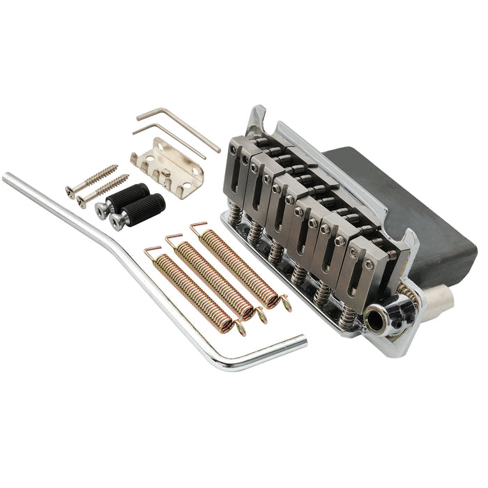 musiclily pro 54mm2 1 8 inch 2 point style guitar tremolo bridge with stainless steel saddles full steel block for japan import strat style electric guitar mx1891p, chrome