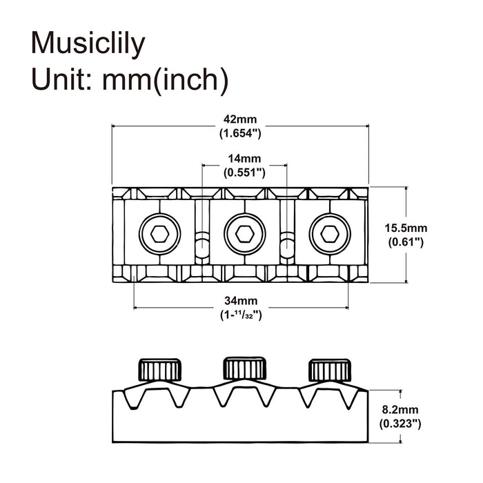 Dimensions of musiclily pro 42mm electric guitar string locking nut for floyd rose tremolo bridge mx1902p