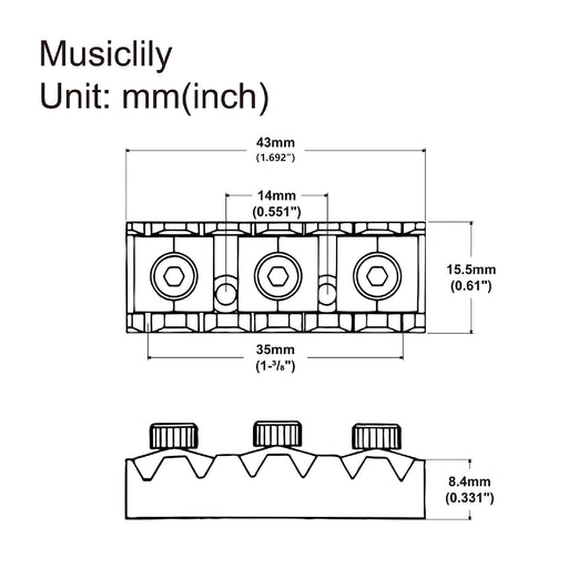 Dimensions of musiclily pro 43mm electric guitar string locking nut for floyd rose tremolo bridge mx1903p
