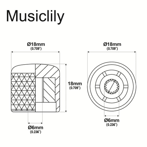 Dimensions of musiclily pro coarse 18 splines steel dome control knob for imported guitar bass mx1910 2p