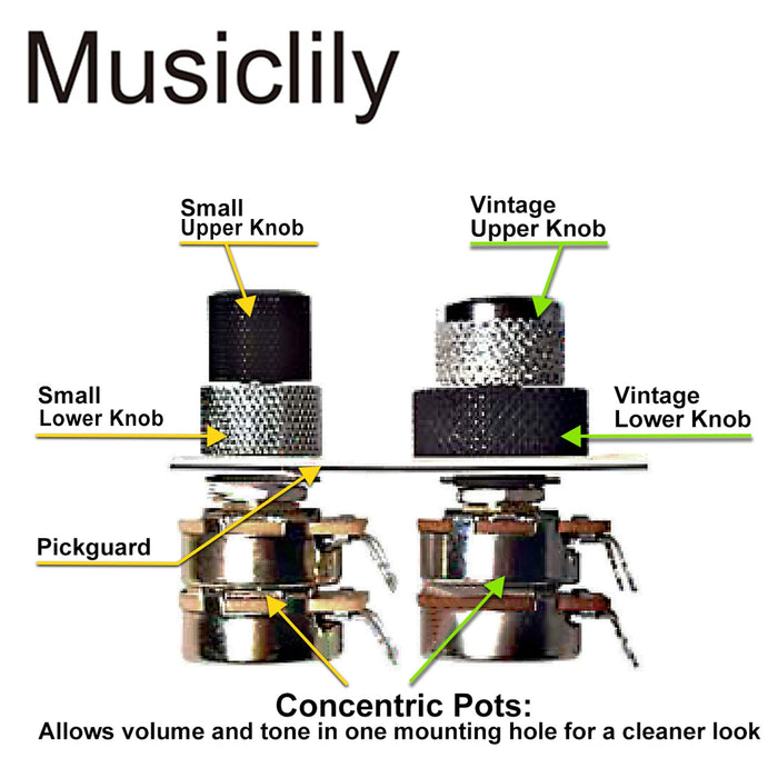 Size of musiclily pro steel universal dual concentric stacked brass shaft control knob for electric guitar bass mx1916 2p