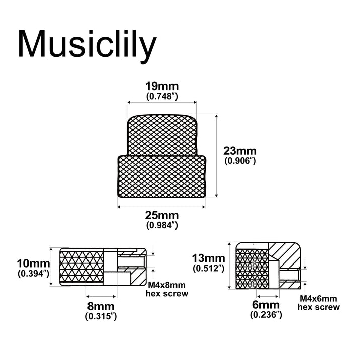 Dimensions of musiclily pro steel universal dual concentric stacked brass shaft control knob for electric guitar bass mx1916 2p