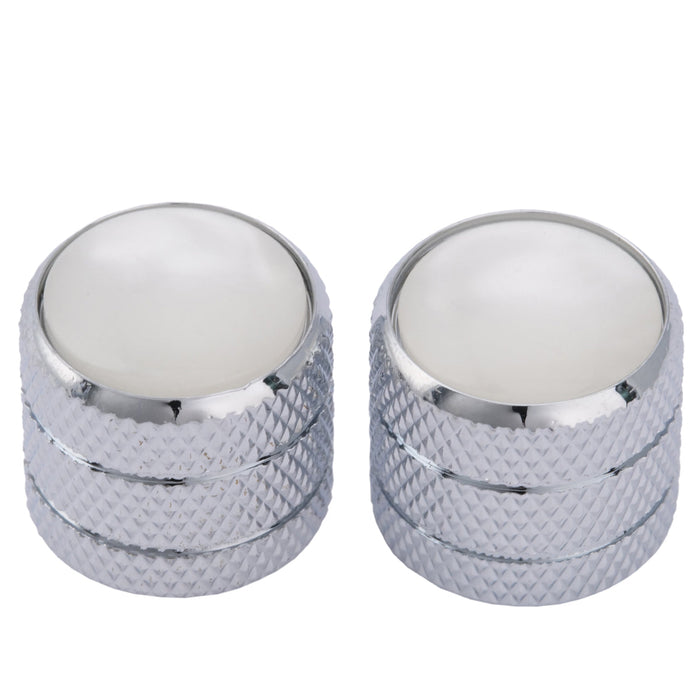 musiclily pro coarse 18 splines steel dome white pearl top control knob for imported guitar bass mx1917 2p, chrome