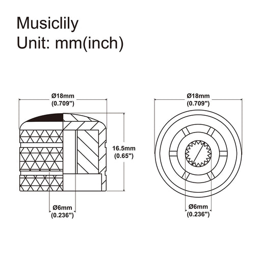 Dimensions of musiclily pro coarse 18 splines steel dome white pearl top control knob for imported guitar bass mx1917 2p