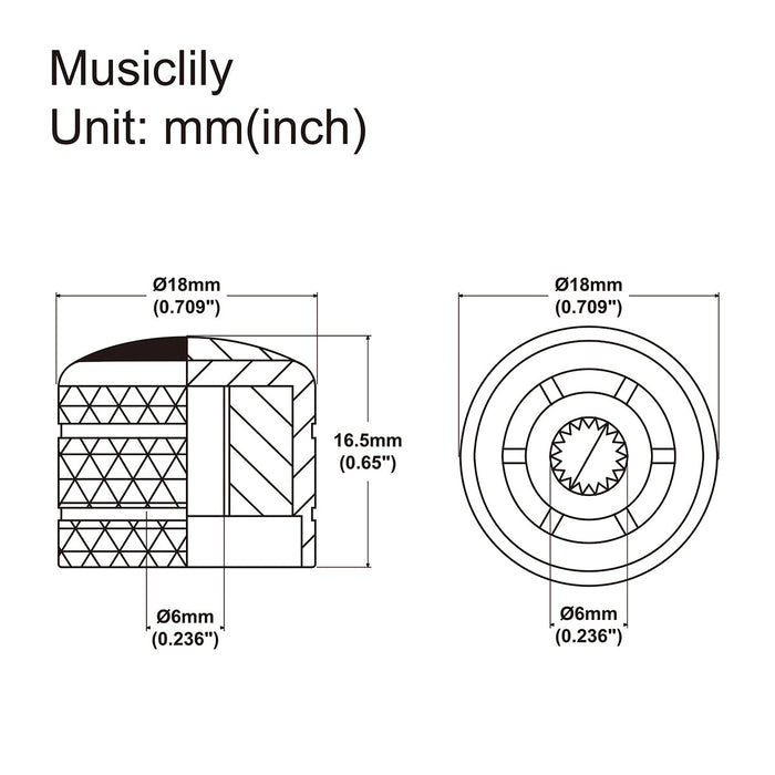 Dimensions of musiclily pro coarse 18 splines steel dome white pearl top control knob for imported guitar bass mx1917 2p