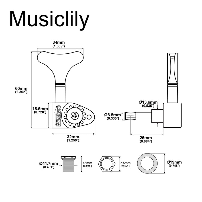 Dimensions of wilkinson 2r2l 20 1 ratio open gear machine heads for ibanez style electric bass tuners bass tuning pegs keys mx1922 2mx1923 2p