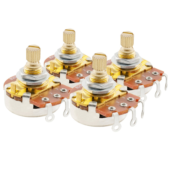 musiclily pro 250k brass shaft metric coarse 18 spline split short shaft pots audio linear taper potentiometers for electric guitar bass mx1925 4, 4 pcs