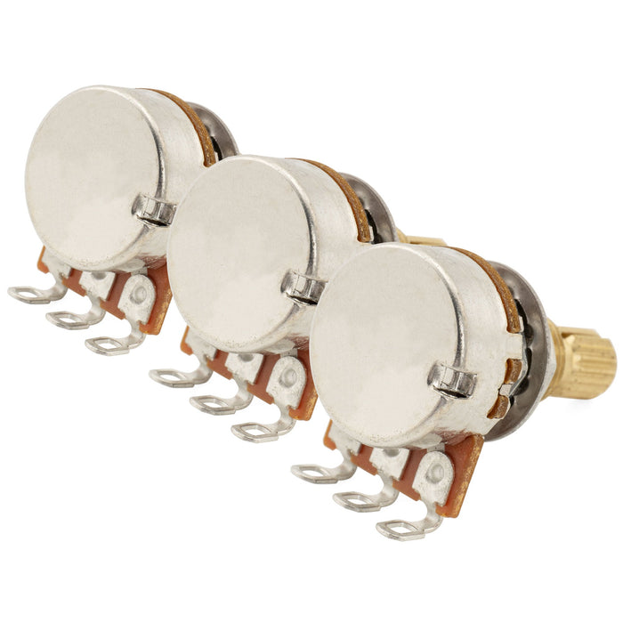 Musiclily Pro A250Kx2+B250K Mini Pots Brass Metric Split Standard Shaft 9.5mm Audio Linear Taper Potentiometers for ST Tele PB JB Style Electric Guitar Bass (Set of 2A1B)