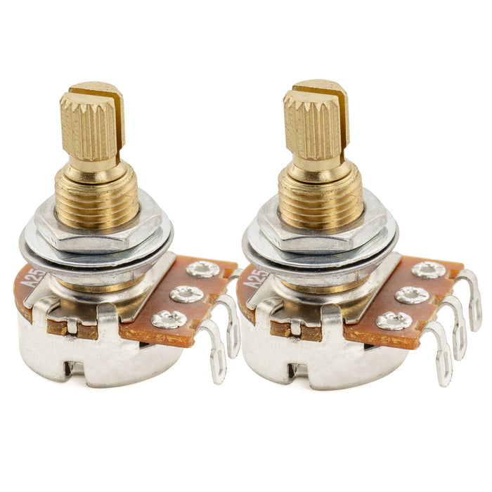 Musiclily Pro A250K Mini Pots Brass Metric Split Standard Shaft 9.5mm Audio Taper Potentiometers for ST Tele PB JB Style Electric Guitar Bass (Set of 2)