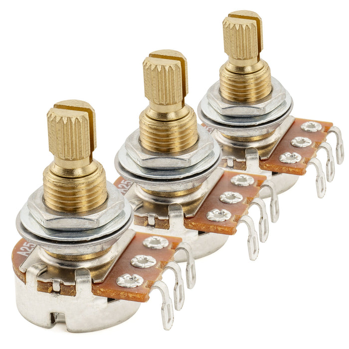 Musiclily Pro A250K Mini Pots Brass Metric Split Standard Shaft 9.5mm Audio Taper Potentiometers for ST Tele PB JB Style Electric Guitar Bass (Set of 3)