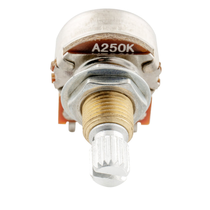 detail of musiclily pro 250k brass thread mini metric coarse 18 spline split shaft pots audio linear taper potentiometers for electric guitar bass mx1933 4