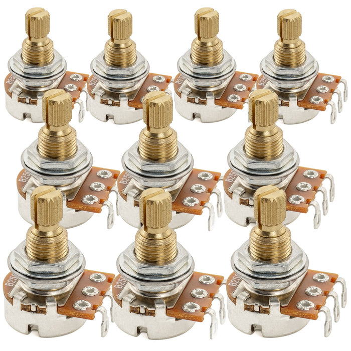 Musiclily Pro A250K Mini Pots Brass Metric Split Standard Shaft 9.5mm Audio Taper Potentiometers for Electric Guitar Bass (Set of 10)