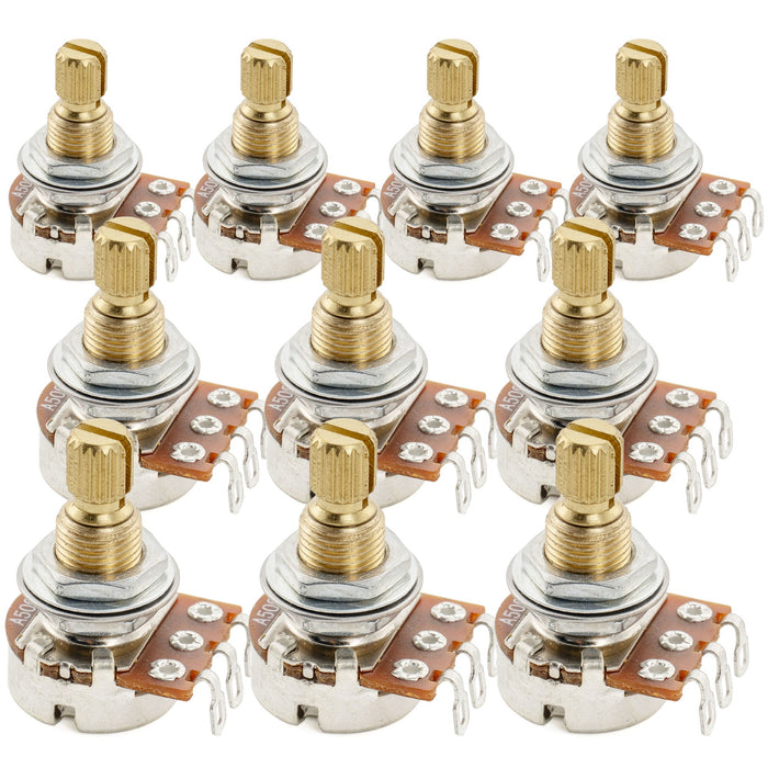 Musiclily Pro A500K Mini Pots Brass Metric Split Standard Shaft 9.5mm Audio Taper Potentiometers for Electric Guitar Bass (Set of 10)