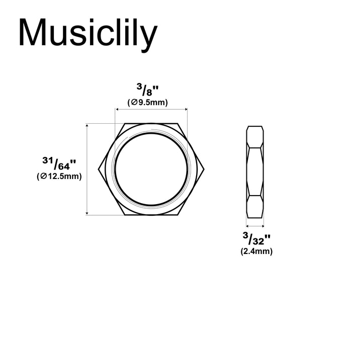 Dimensions of musiclily pro 3 8 inch mounting hex nuts for usa thread cts pots and switchcraft jack sockets mx1937 10p