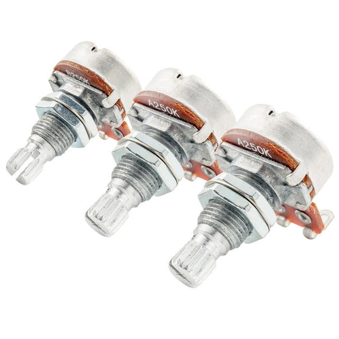 Alpha A250Kx2+B250K Mini Pots Metric Split Standard Shaft 9.5mm Audio Linear Taper Potentiometers for ST Tele PB JB Style Electric Guitar Bass (Set of 2A1B)
