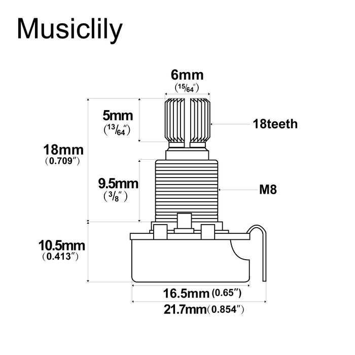 Alpha A250K Mini Pot Metric Split Standard Shaft 9.5mm Audio Taper Potentiometer for Electric Guitar Bass
