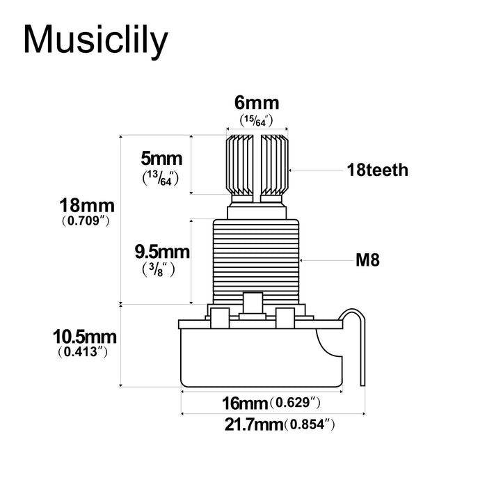 Dimensions of alpha 500k mini metric coarse 18 spline split shaft pots audio linear taper potentiometers for electric guitar bass mx1942 4