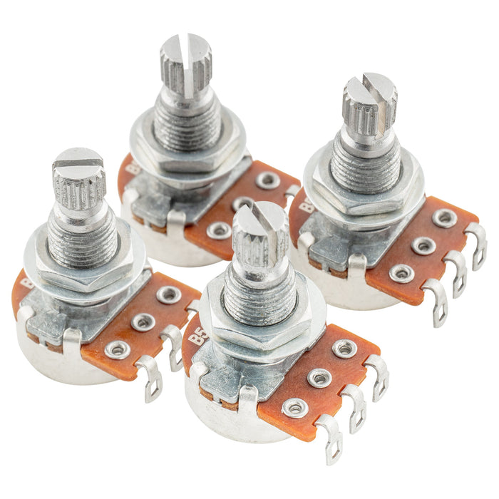 alpha 500k mini metric coarse 18 spline split shaft pots audio linear taper potentiometers for electric guitar bass mx1942 4, 4 pcs