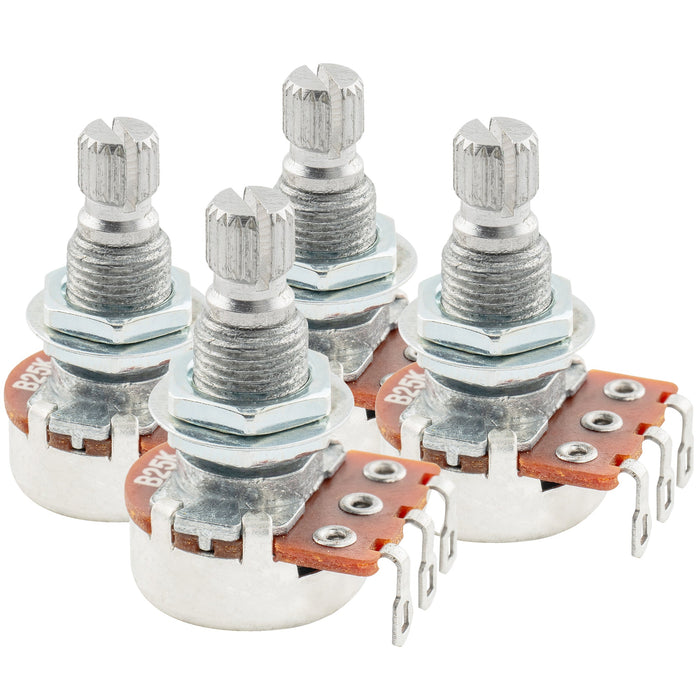 Alpha A25K Mini Pots Metric Split Standard Shaft 9.5mm Audio Taper Potentiometers for Active Pickups Electric Guitar Bass (Set of 4)