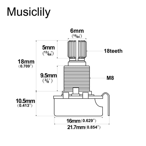 Dimensions of alpha b1meg mini metric coarse 18 spline split shaft pots linear taper potentiometers for electric guitar bass mx1946 2