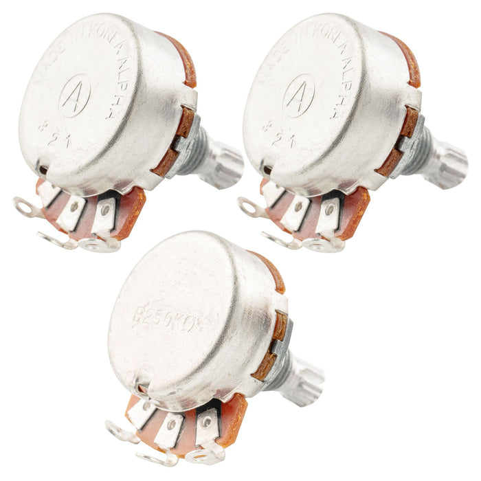 Alpha A250Kx2+B250K Pots Metric Split Standard Shaft 9.5mm Audio Linear Taper Potentiometers for ST Tele PB JB Style Electric Guitar Bass (Set of 2A1B)