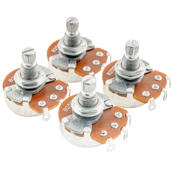alpha 250k metric coarse 18 spline split shaft pots audio linear taper potentiometers for electric guitar bass mx1947 4, 4 pcs