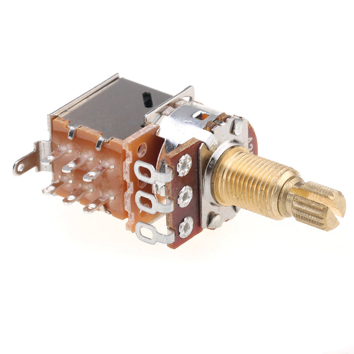 detail of musiclily pro 250k full brass metric coarse 18 spline split shaft pots push pull audio linear taper potentiometers for electric guitar bass mx1951 2