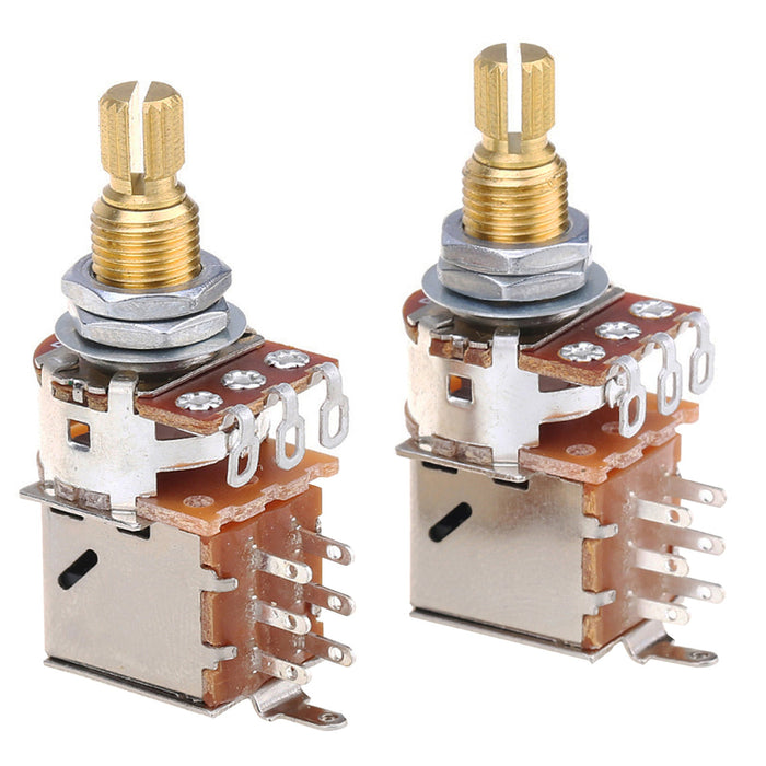 musiclily pro 250k full brass metric coarse 18 spline split shaft pots push pull audio linear taper potentiometers for electric guitar bass mx1951 2, 2 pcs