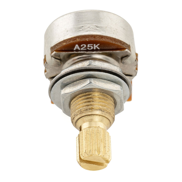 Musiclily Pro A25K Mini Pots Brass Metric Split Standard Shaft 9.5mm Audio Taper Potentiometers for Active Pickups Electric Guitar Bass (Set of 4)