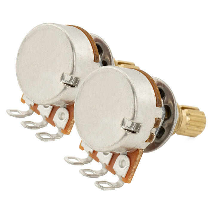 Musiclily Pro A25K+B25K Mini Pots Brass Metric Split Standard Shaft 9.5mm Audio Linear Taper Potentiometers for Active Pickups Electric Guitar Bass (Set of 1A1B)