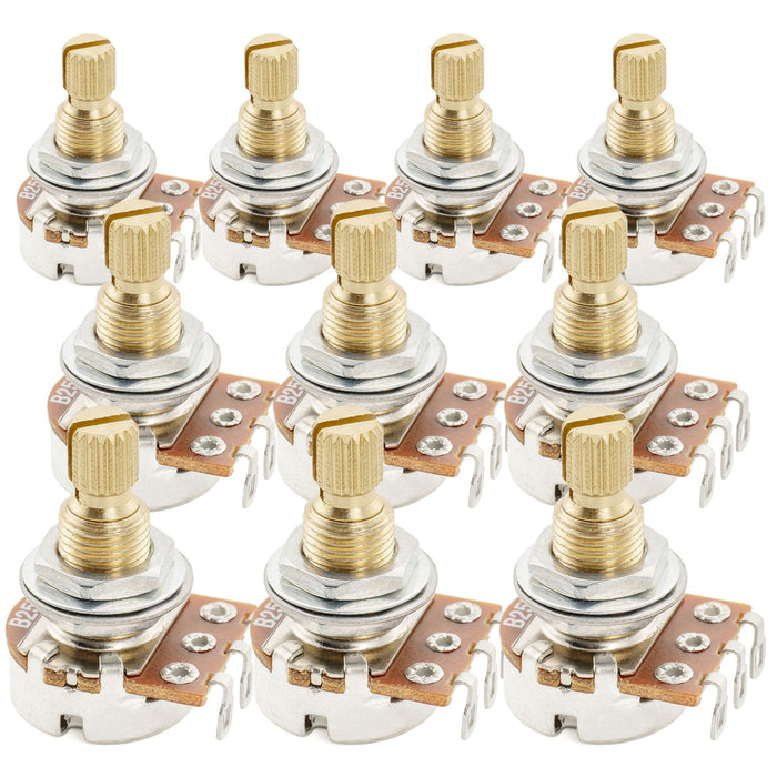 Musiclily Pro A25K Mini Pots Brass Metric Split Standard Shaft 9.5mm Audio Taper Potentiometers for Active Pickups Electric Guitar Bass (Set of 10)