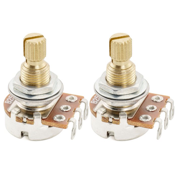 Musiclily Pro A25K ミニポット 真鍮 ミリ規格 スタンダードスプリットシャフト 9.5mm オーディオテーパーポテンショメータ エレキギターとベースのアクティブピックアップ用(2個セット)