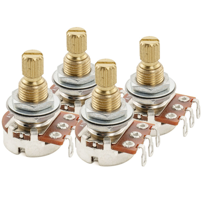 Musiclily Pro A1M Mini Pots Brass Metric Split Standard Shaft 9.5mm Audio Taper Potentiometers for Electric Guitar Bass (Set of 4)