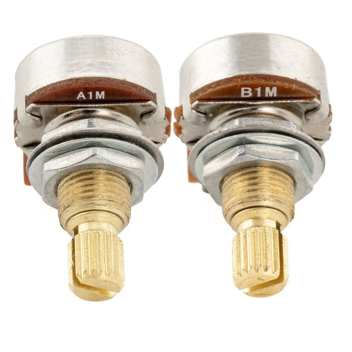 Musiclily Pro A1M+B1M Mini Pots Brass Metric Split Standard Shaft 9.5mm Audio Linear Taper Potentiometers for Jazzmaster Style Electric Guitar Bass (Set of 1A1B)