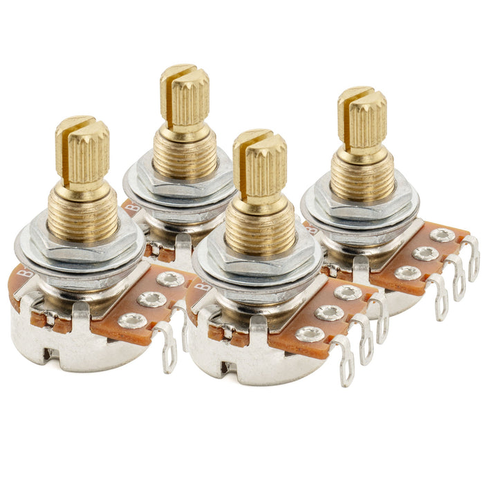 Musiclily Pro A1M Mini Pots Brass Metric Split Standard Shaft 9.5mm Audio Taper Potentiometers for Electric Guitar Bass (Set of 4)