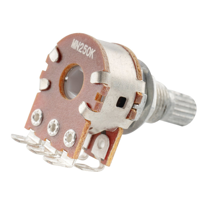 Part of musiclily pro mn250k aluminum thread mini metric coarse 18 spline split shaft blend pots dual balance potentiometers with center detent for electric guitar bass mx1959 2