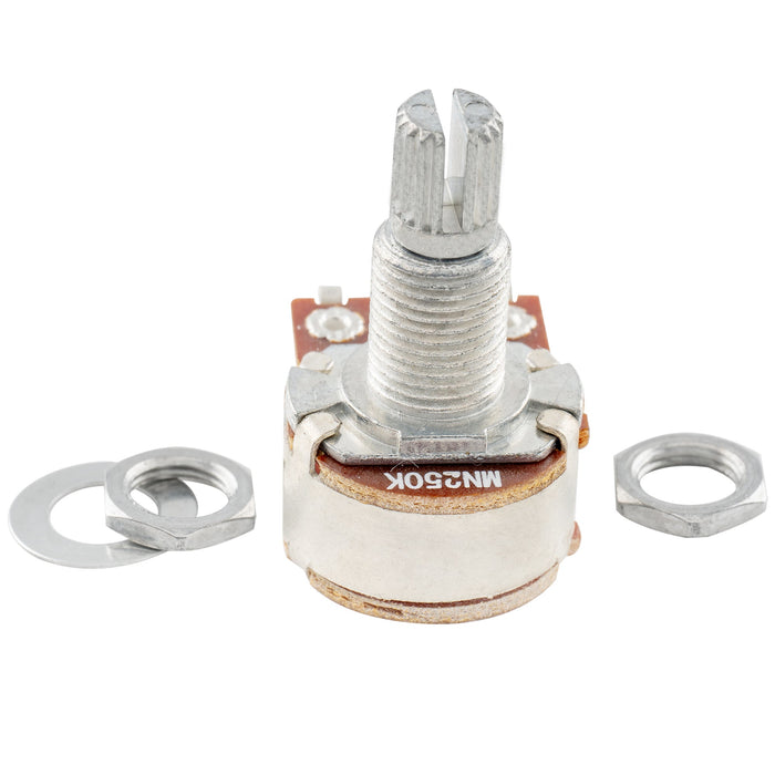 detail of musiclily pro mn250k aluminum thread mini metric coarse 18 spline split shaft blend pots dual balance potentiometers with center detent for electric guitar bass mx1959 2