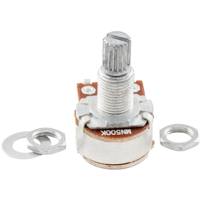 detail of musiclily pro mn500k aluminum thread mini metric coarse 18 spline split shaft blend pots dual balance potentiometers with center detent for electric guitar bass mx1960 2